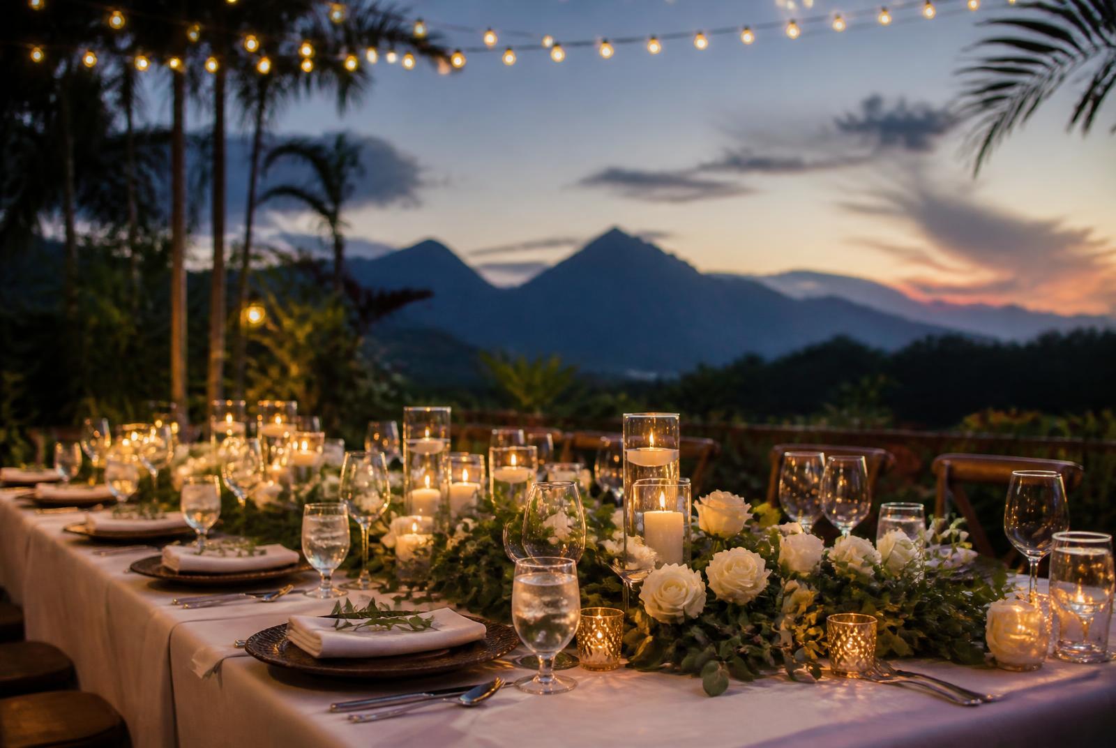 Cena de recepción al atardecer